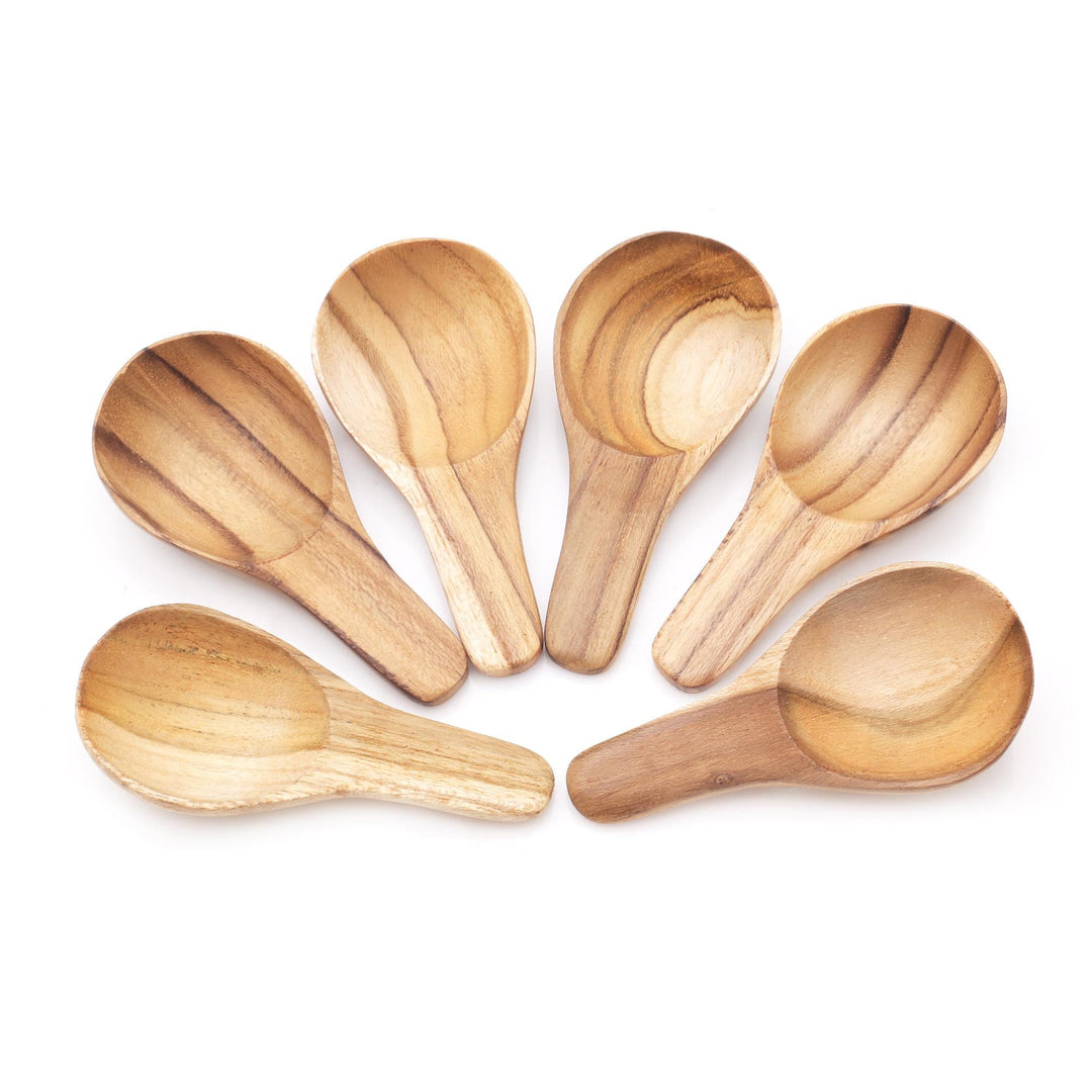 Round Teak Wood Scoops from Bali (Set of 6) - Healthy Meal