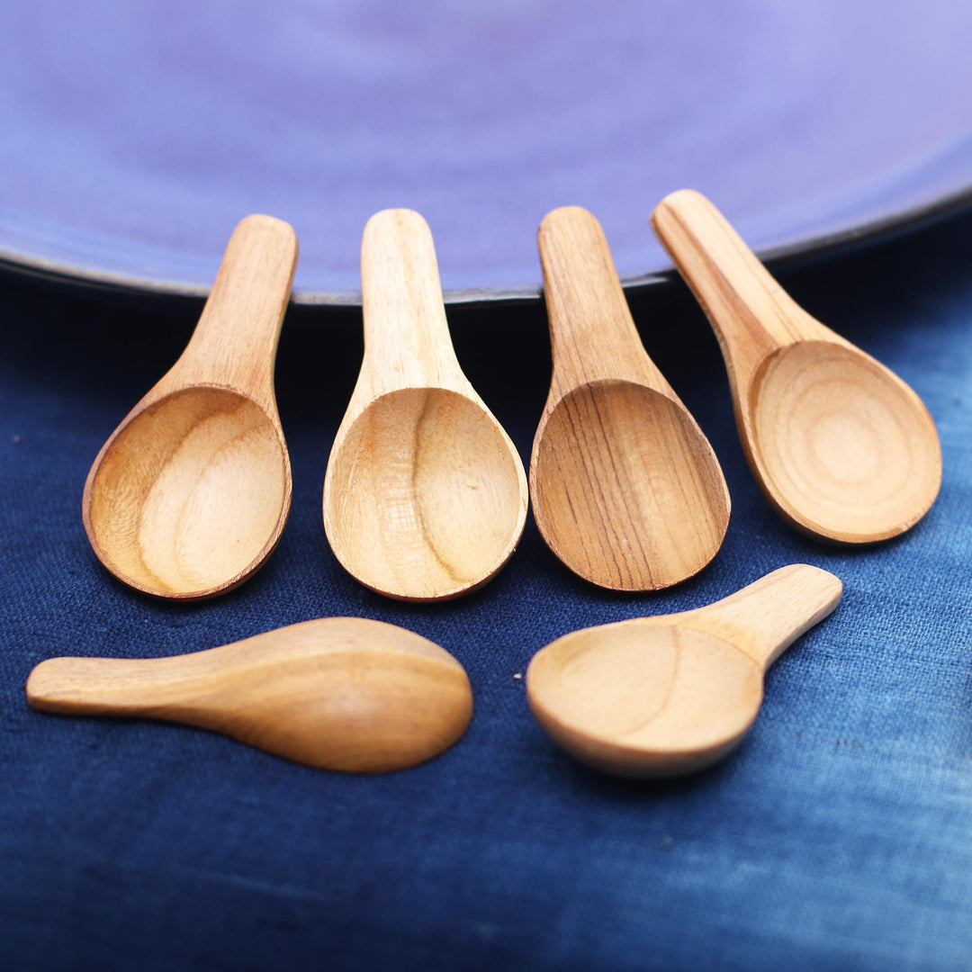 Round Teak Wood Scoops from Bali (Set of 6) - Healthy Meal