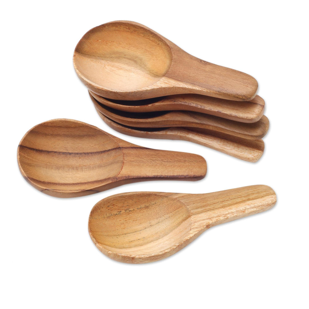 Round Teak Wood Scoops from Bali (Set of 6) - Healthy Meal
