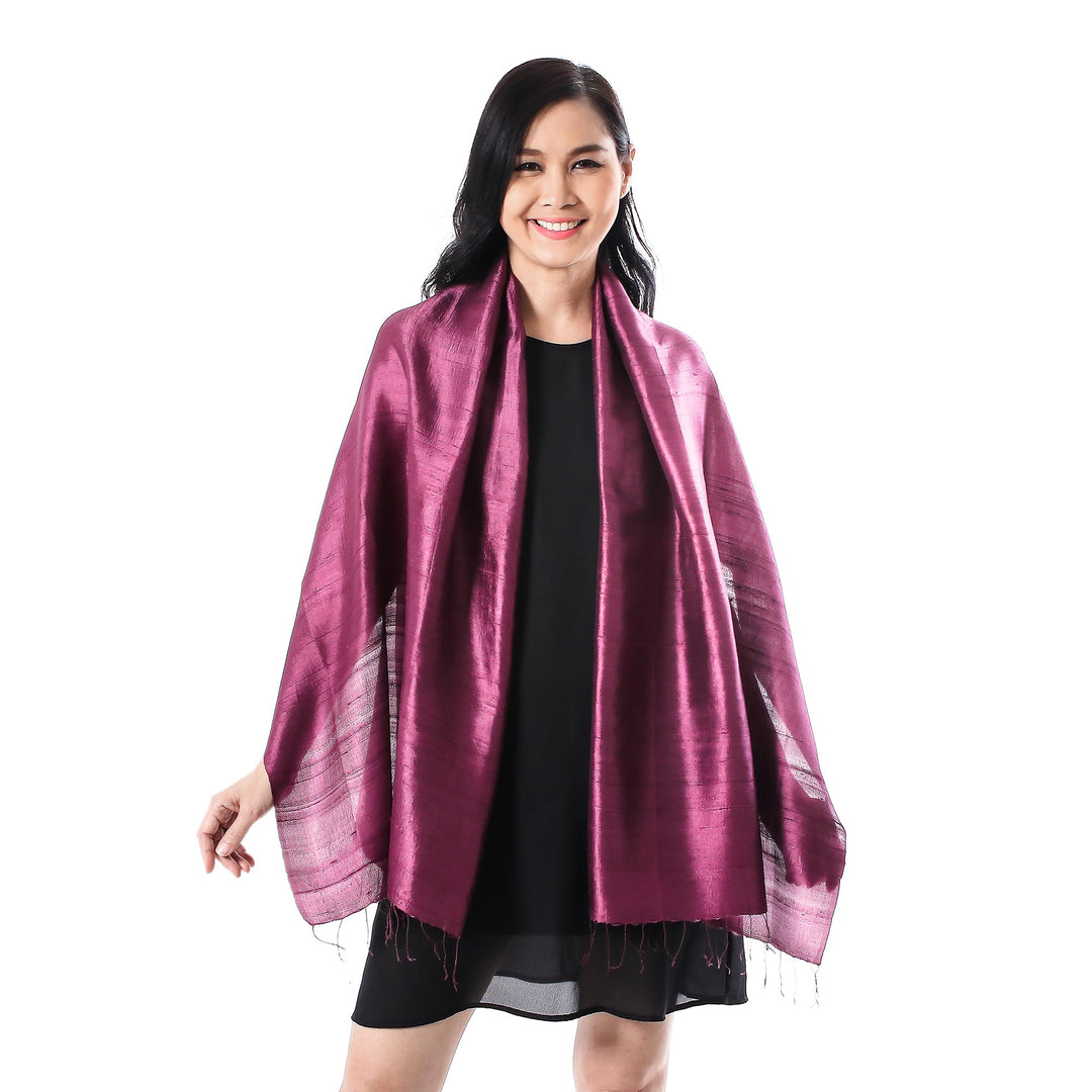 Silk Wrap Scarf in Solid Plum from Thailand - Otherworldly in Plum