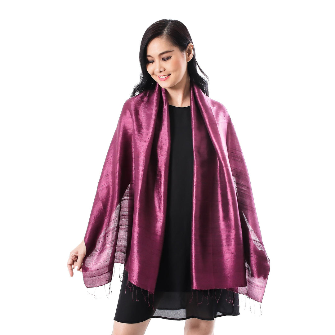 Silk Wrap Scarf in Solid Plum from Thailand - Otherworldly in Plum