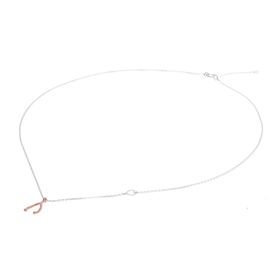 Rose Gold Accented Sterling Silver Wishbone Necklace - Oracle Wishbone