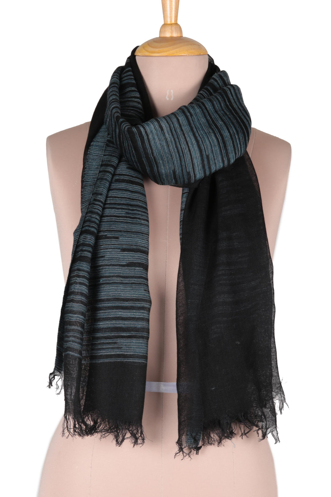 Tri-Tone Dark Wool Shawl Woven in India - Midnight Delight