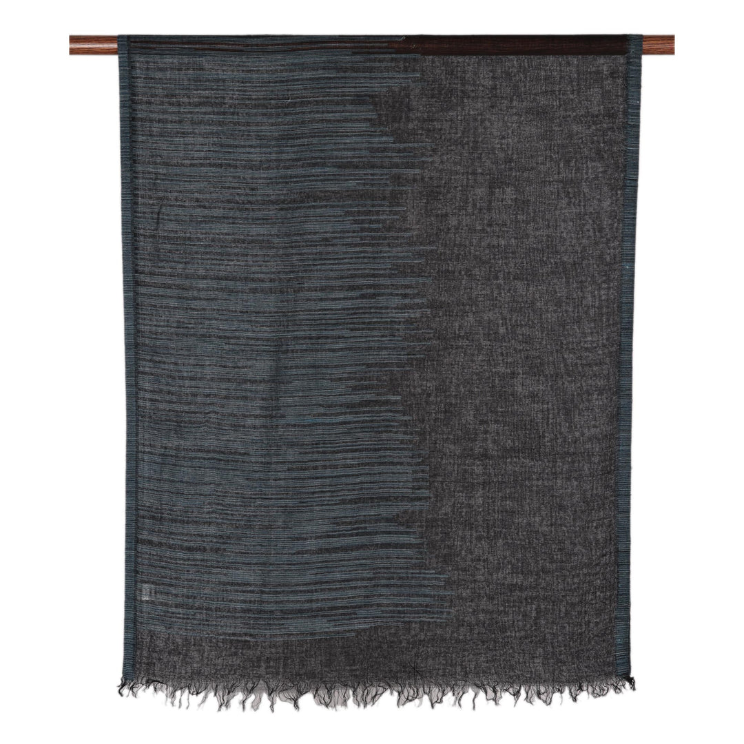 Tri-Tone Dark Wool Shawl Woven in India - Midnight Delight