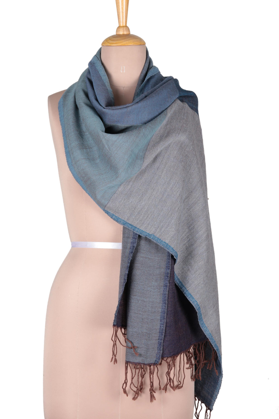 Square Pattern Fringed Wool Shawl Woven in India - Abstract Beauty