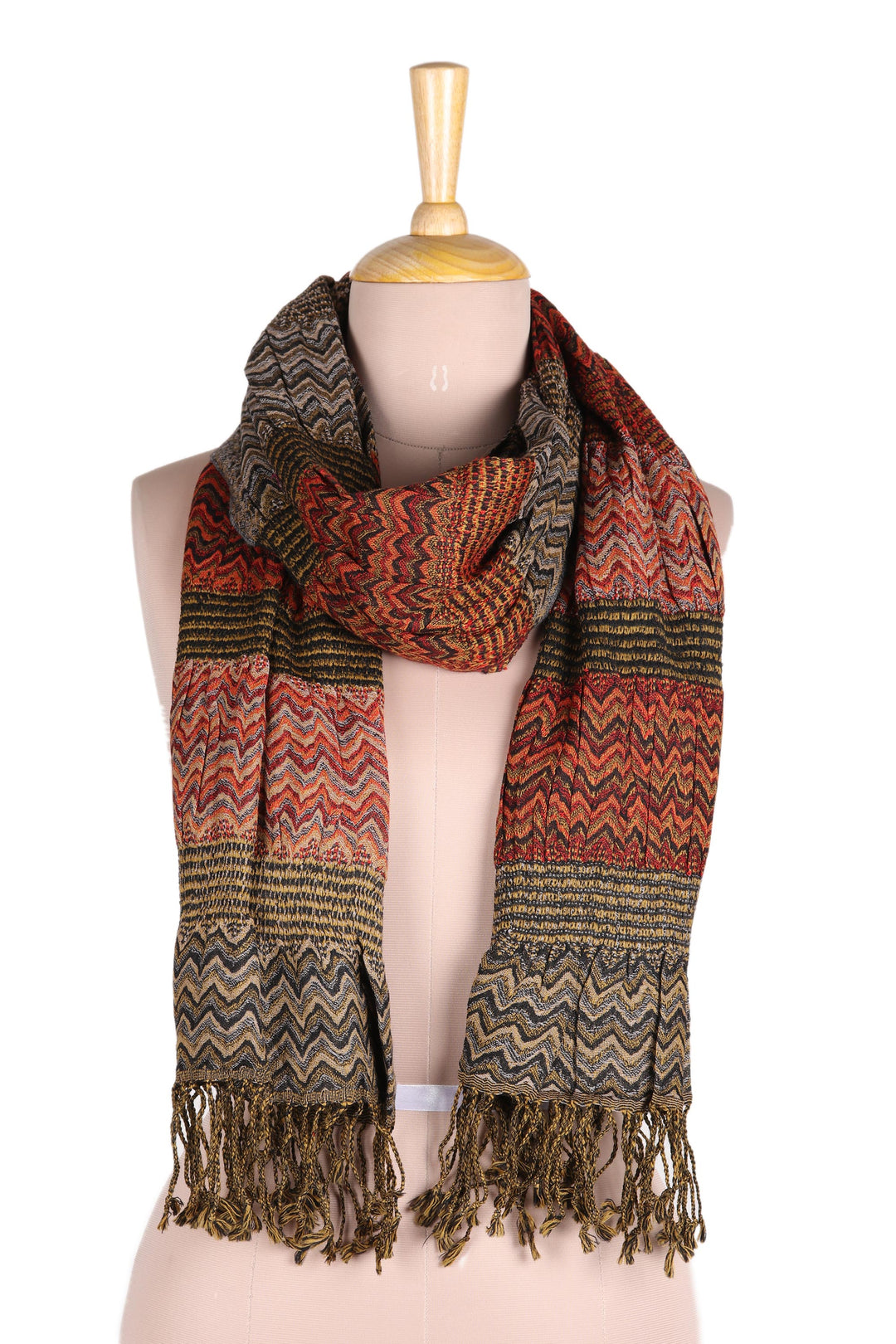 Wave Pattern Wool Scarf from India - Autumn Waves