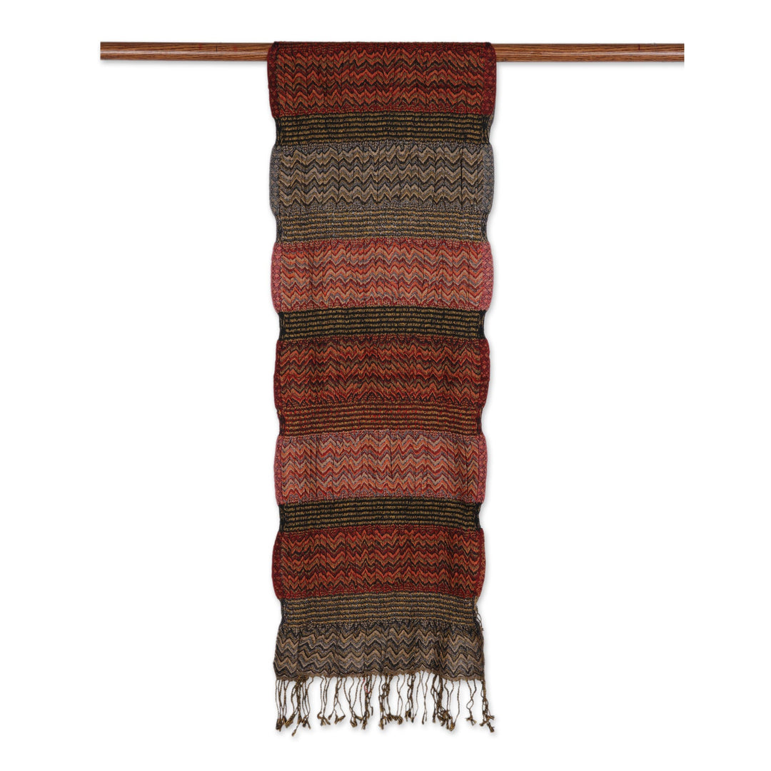 Wave Pattern Wool Scarf from India - Autumn Waves