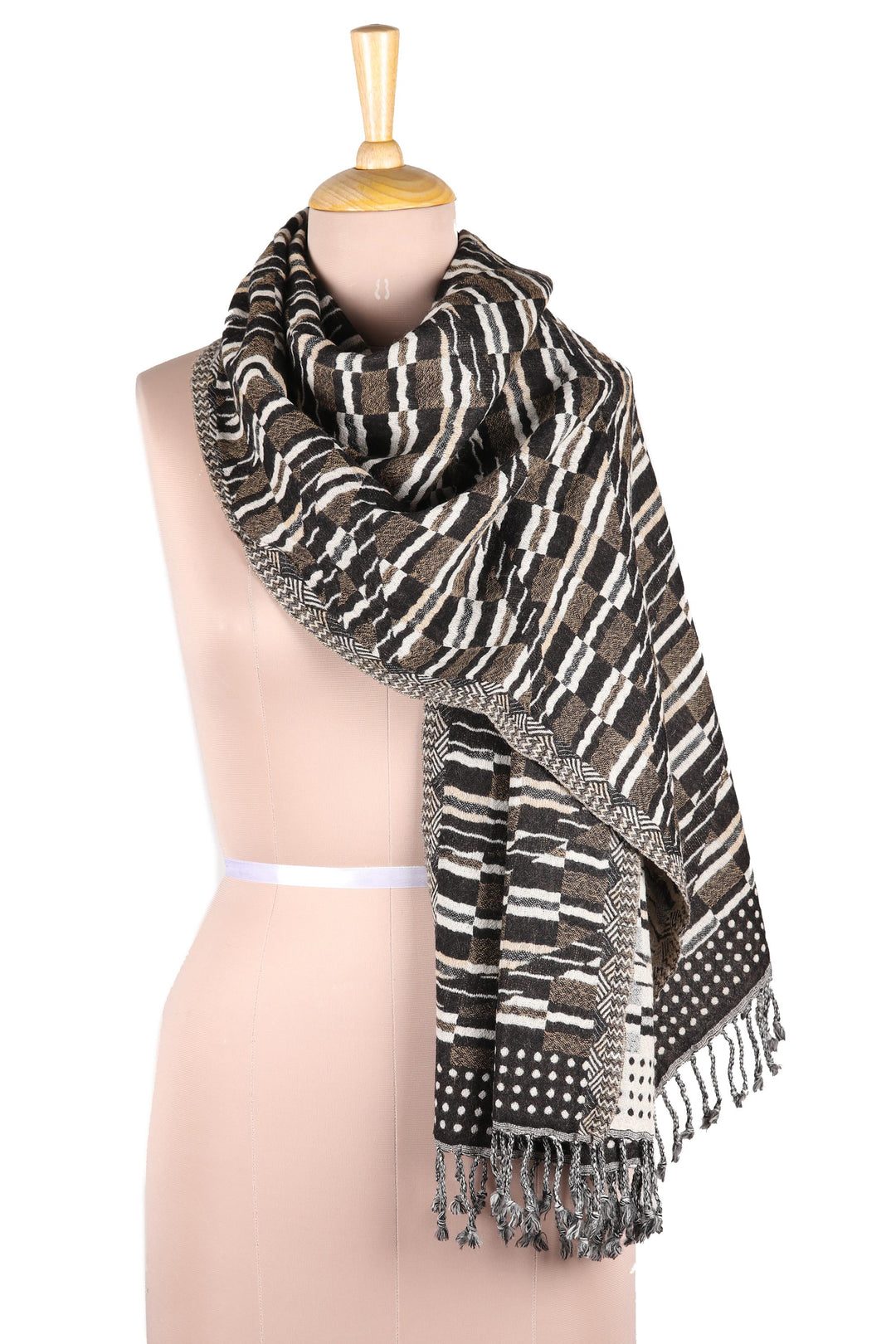 Tri-Tone Jamawar-Style Wool Shawl Crafted in India - Creative Patterns