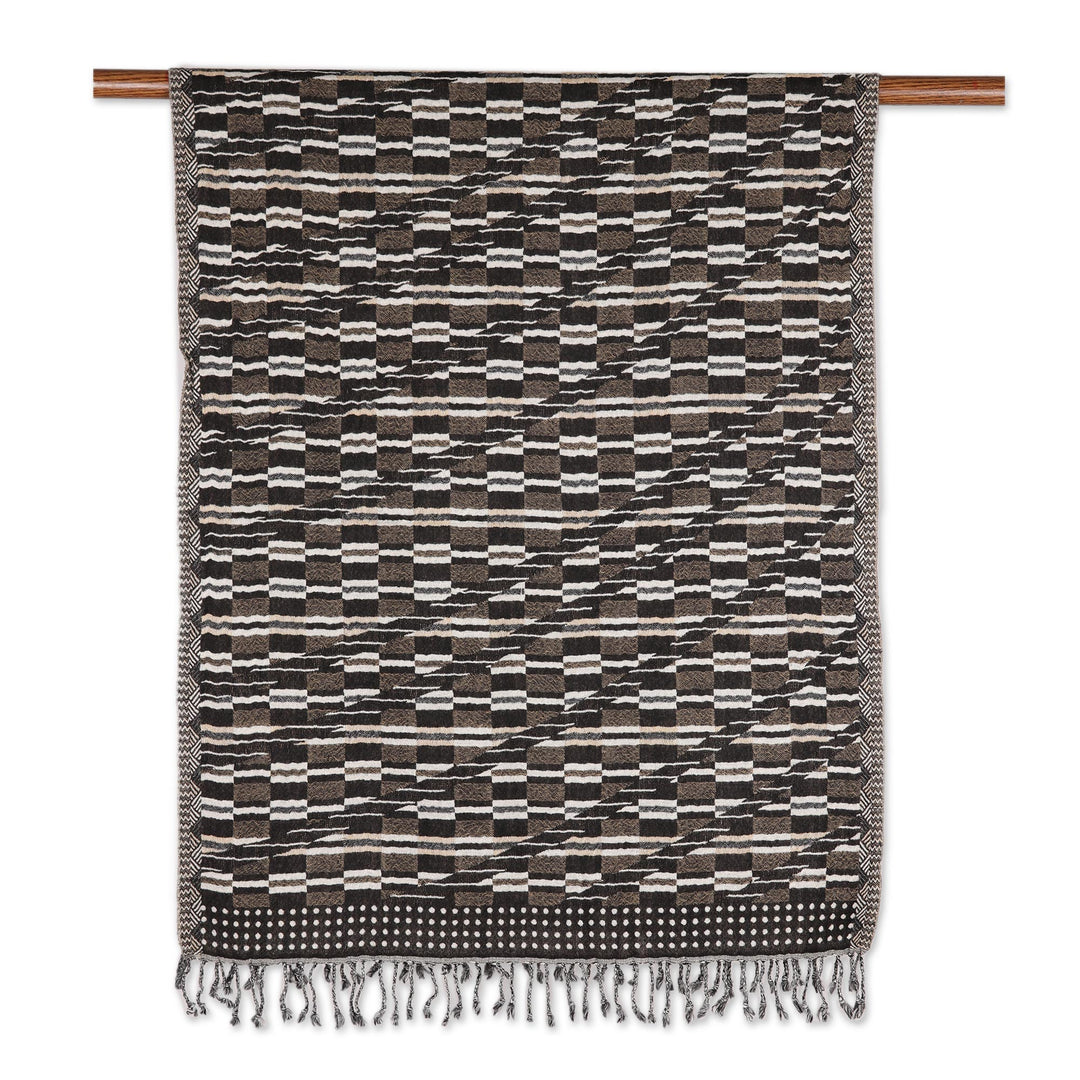 Tri-Tone Jamawar-Style Wool Shawl Crafted in India - Creative Patterns