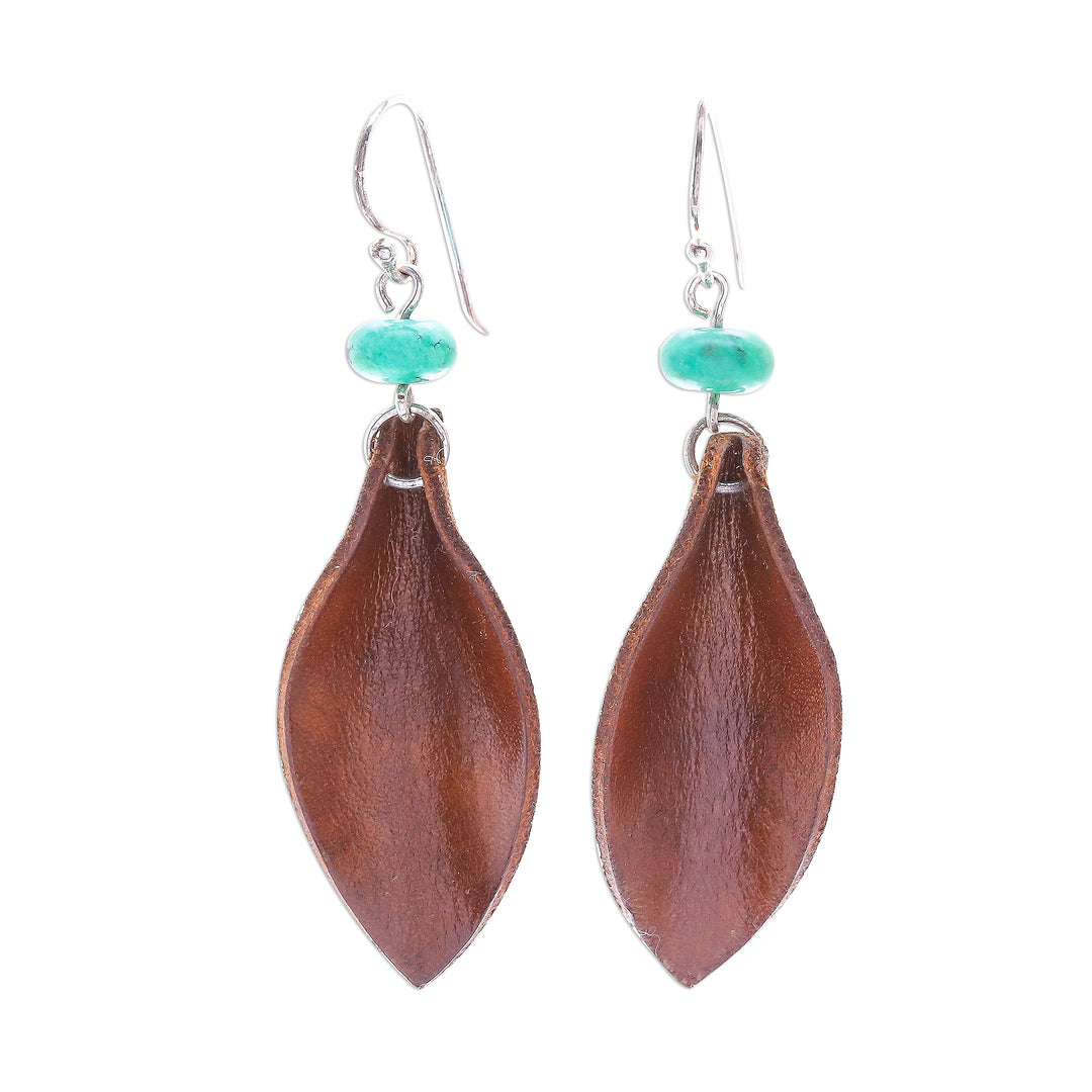 Leather Leaf Dangle Earrings - Brown Leaves