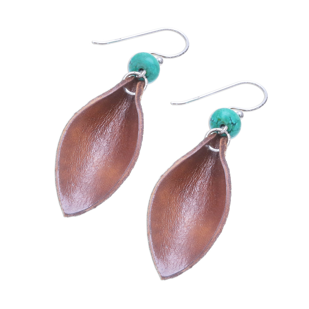 Leather Leaf Dangle Earrings - Brown Leaves