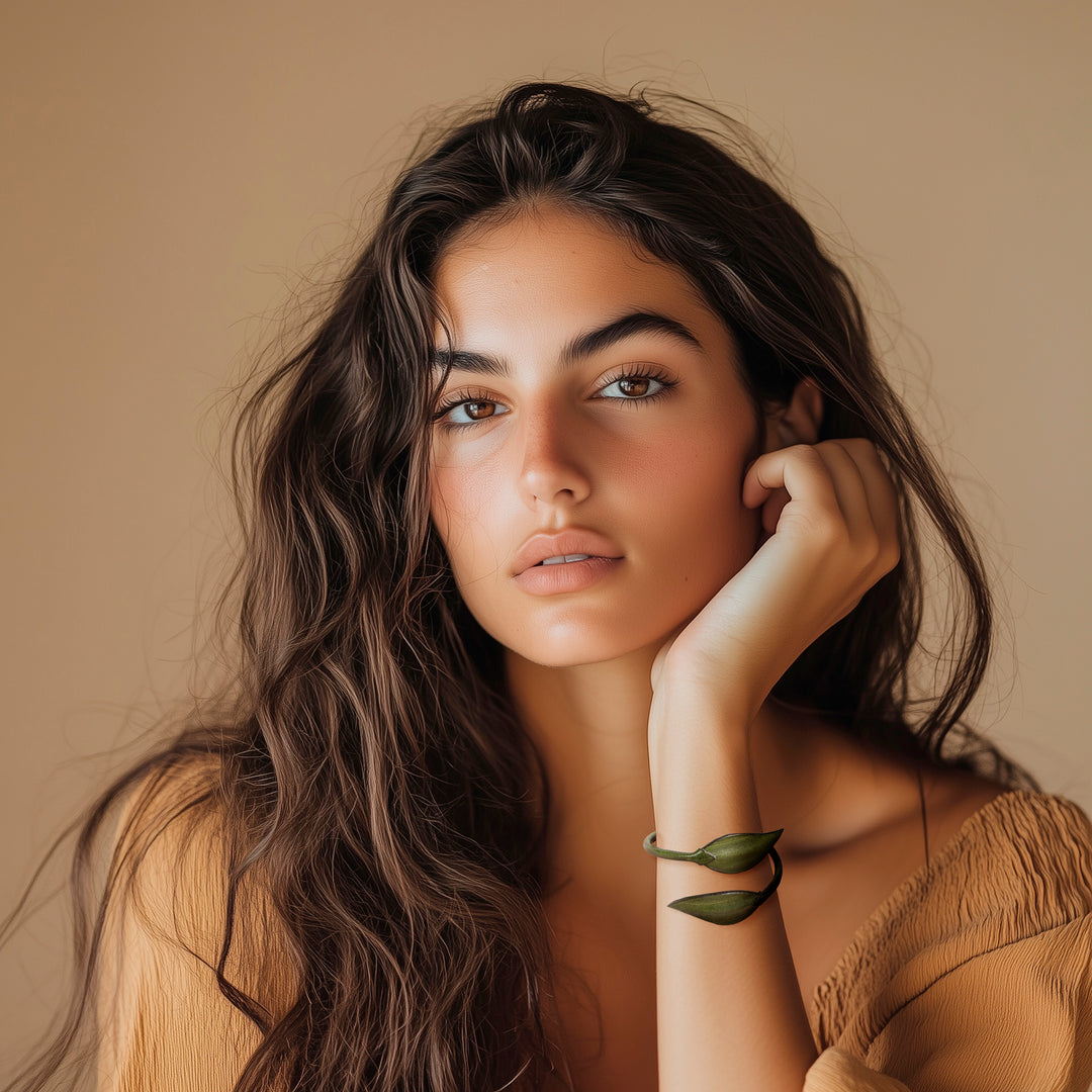 Leafy Leather Wrap Bracelet in Olive from Thailand - Forest Embrace in Olive