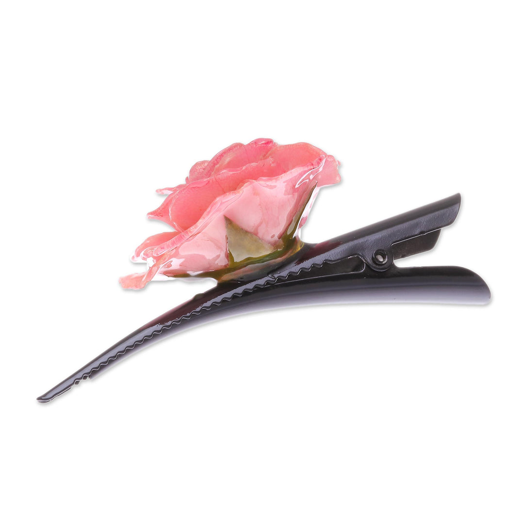 Natural Pink Sweetheart Rose Hair Clip from Thailand - Pink Sweetheart