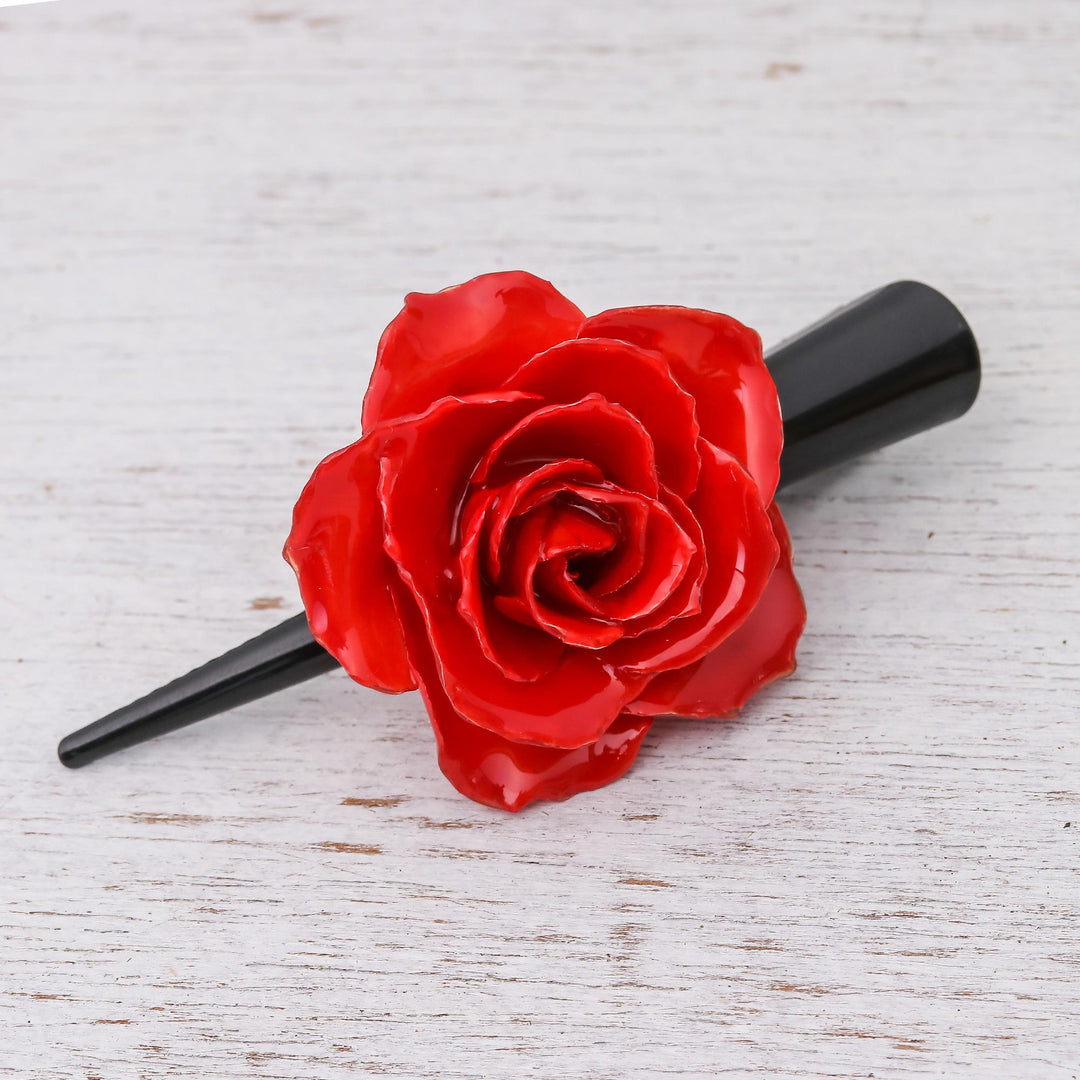 Natural Red Sweetheart Rose Hair Clip from Thailand - Crimson Sweetheart