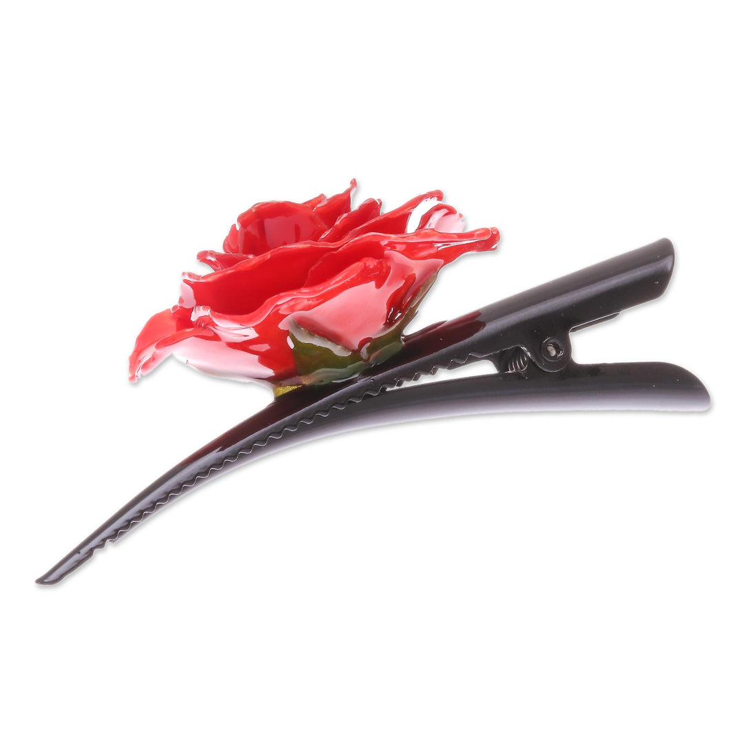 Natural Red Sweetheart Rose Hair Clip from Thailand - Crimson Sweetheart