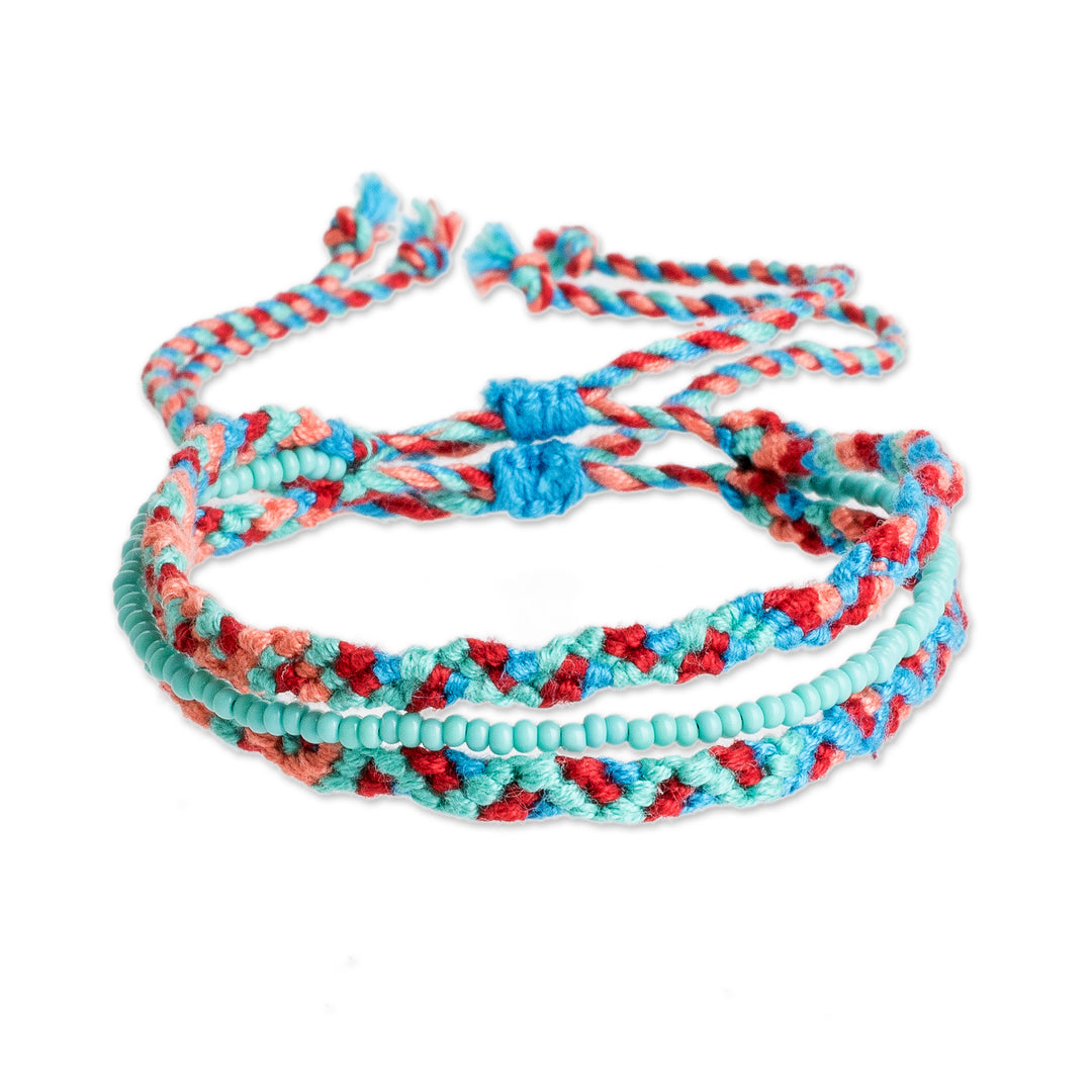 Artisan Crafted Glass Beaded Macrame Bracelet - Colorful Fiesta