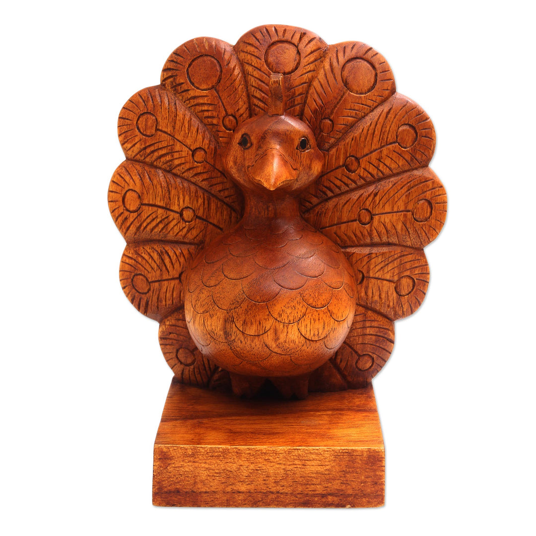Wood Peacock Eyeglasses Holder from Bali - Little Peacock