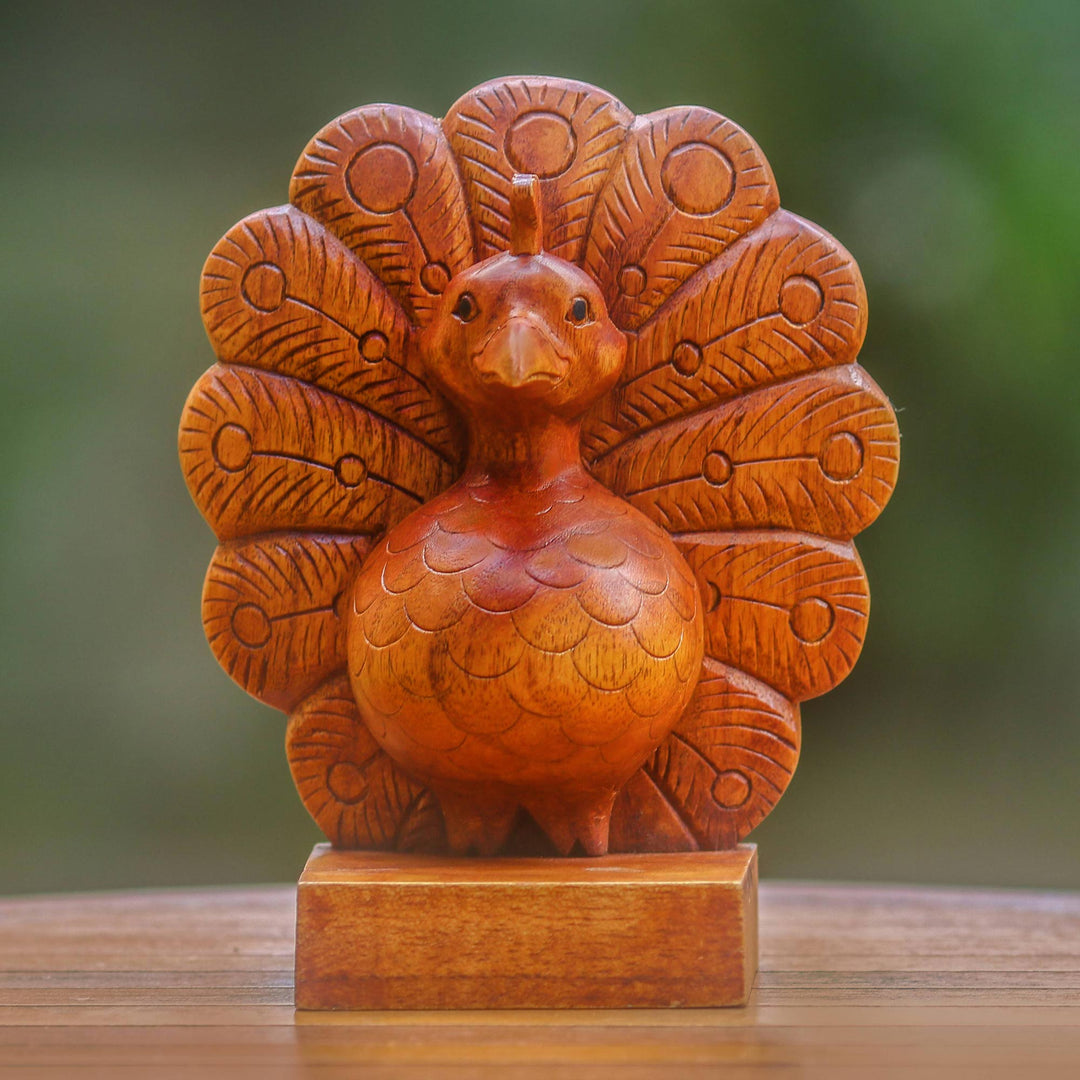 Wood Peacock Eyeglasses Holder from Bali - Little Peacock