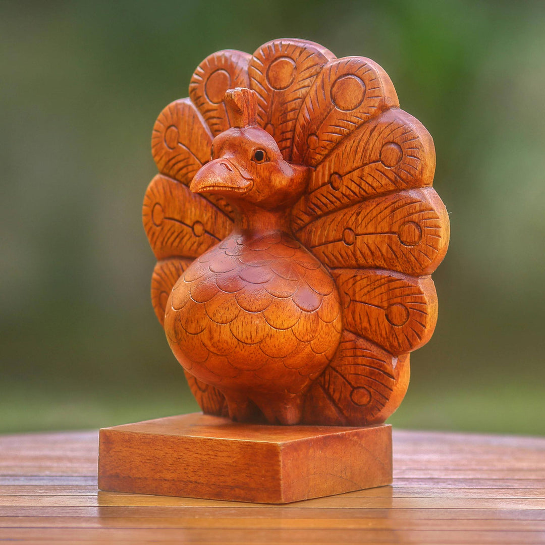 Wood Peacock Eyeglasses Holder from Bali - Little Peacock