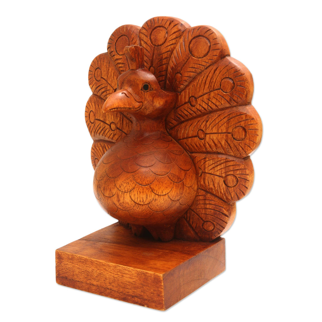 Wood Peacock Eyeglasses Holder from Bali - Little Peacock