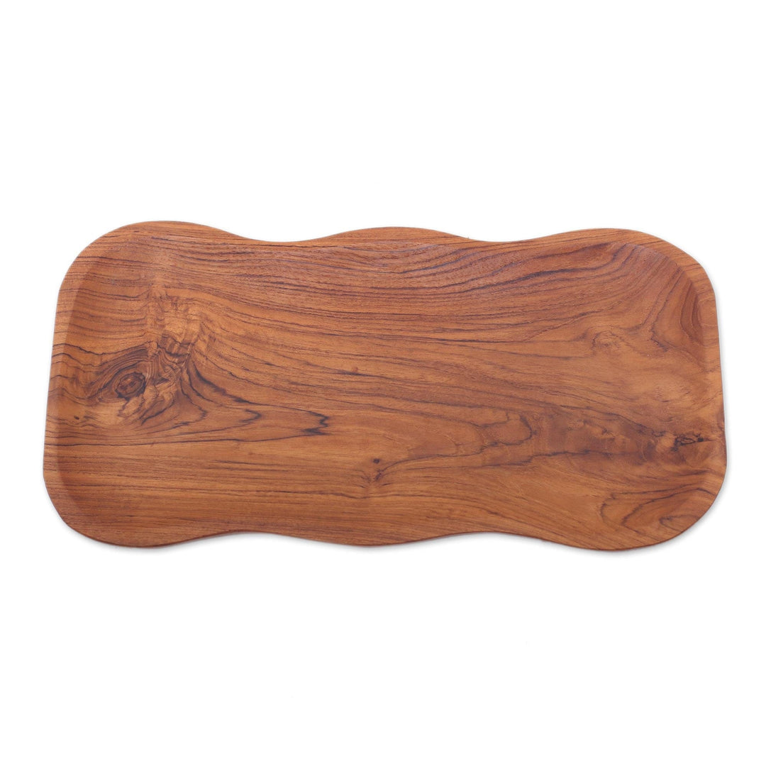 Wavy Teak Wood Platter Handcrafted in Bali - Bali Wave
