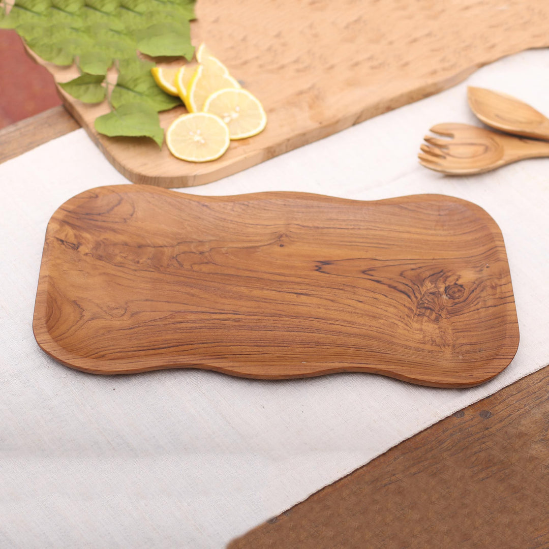 Wavy Teak Wood Platter Handcrafted in Bali - Bali Wave