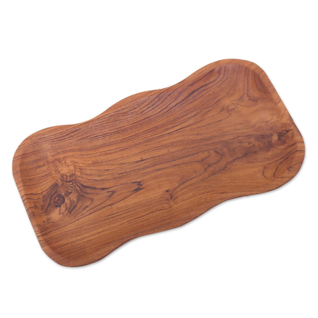 Wavy Teak Wood Platter Handcrafted in Bali - Bali Wave