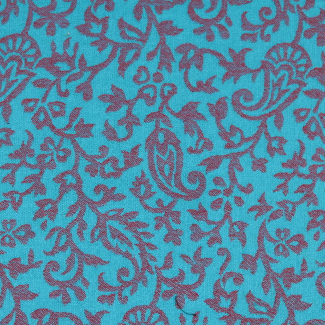Blue and Red Jacquard Woven Shawl from India - Paisley Fanfare in Cardinal