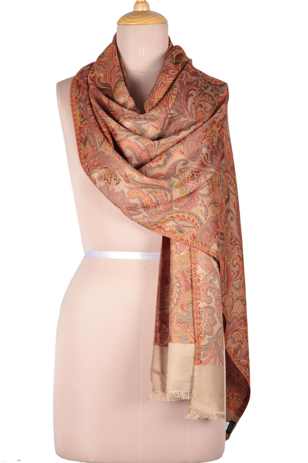 Leaf and Floral Motif Jacquard Modal Shawl from India - Acanthus Garden