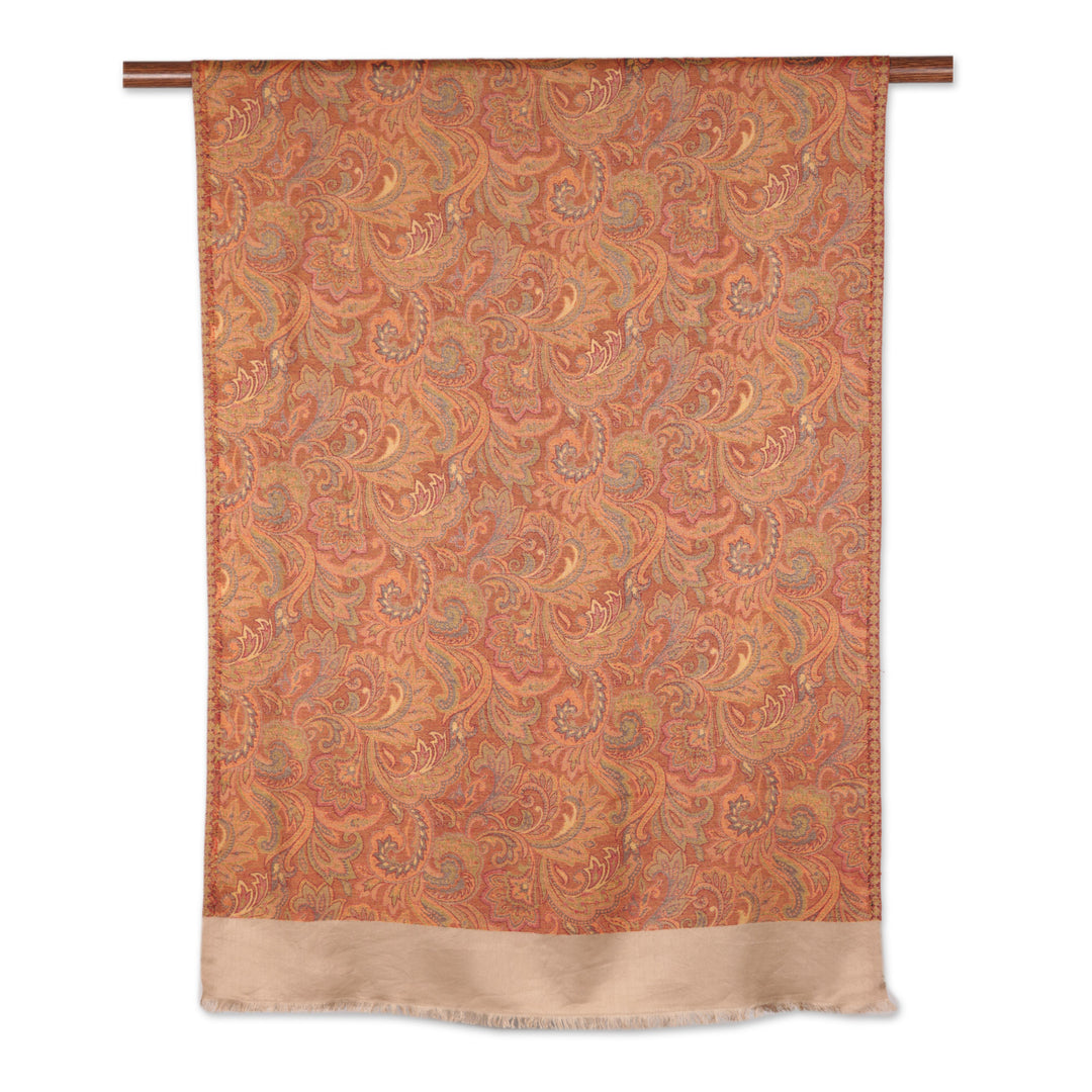 Leaf and Floral Motif Jacquard Modal Shawl from India - Acanthus Garden