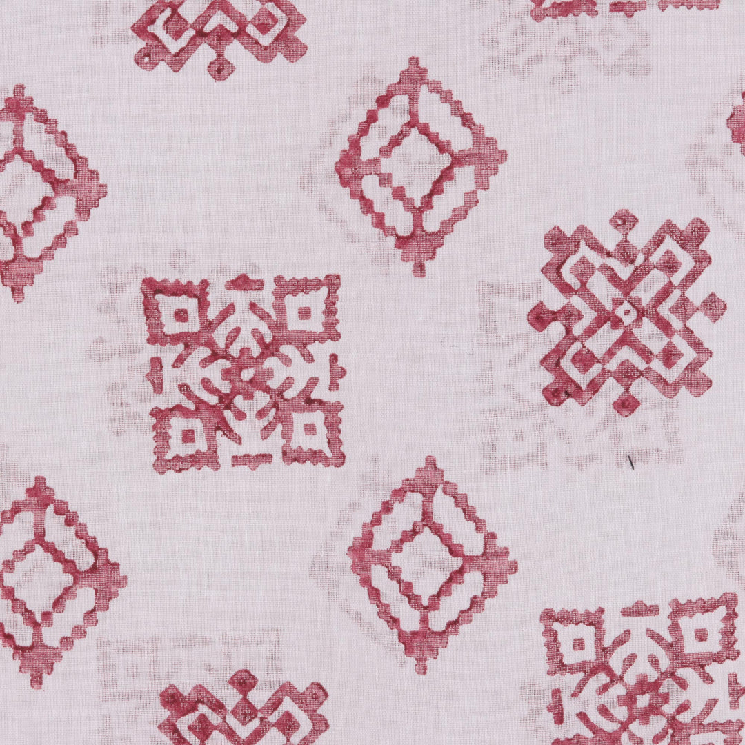 Cotton Scarf with Burgundy Block Print Motifs from India - Burgundy Bliss