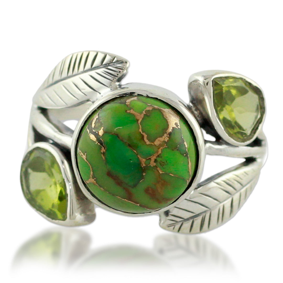 Handmade Peridot Ring with Composite Turquoise - Green Ivy