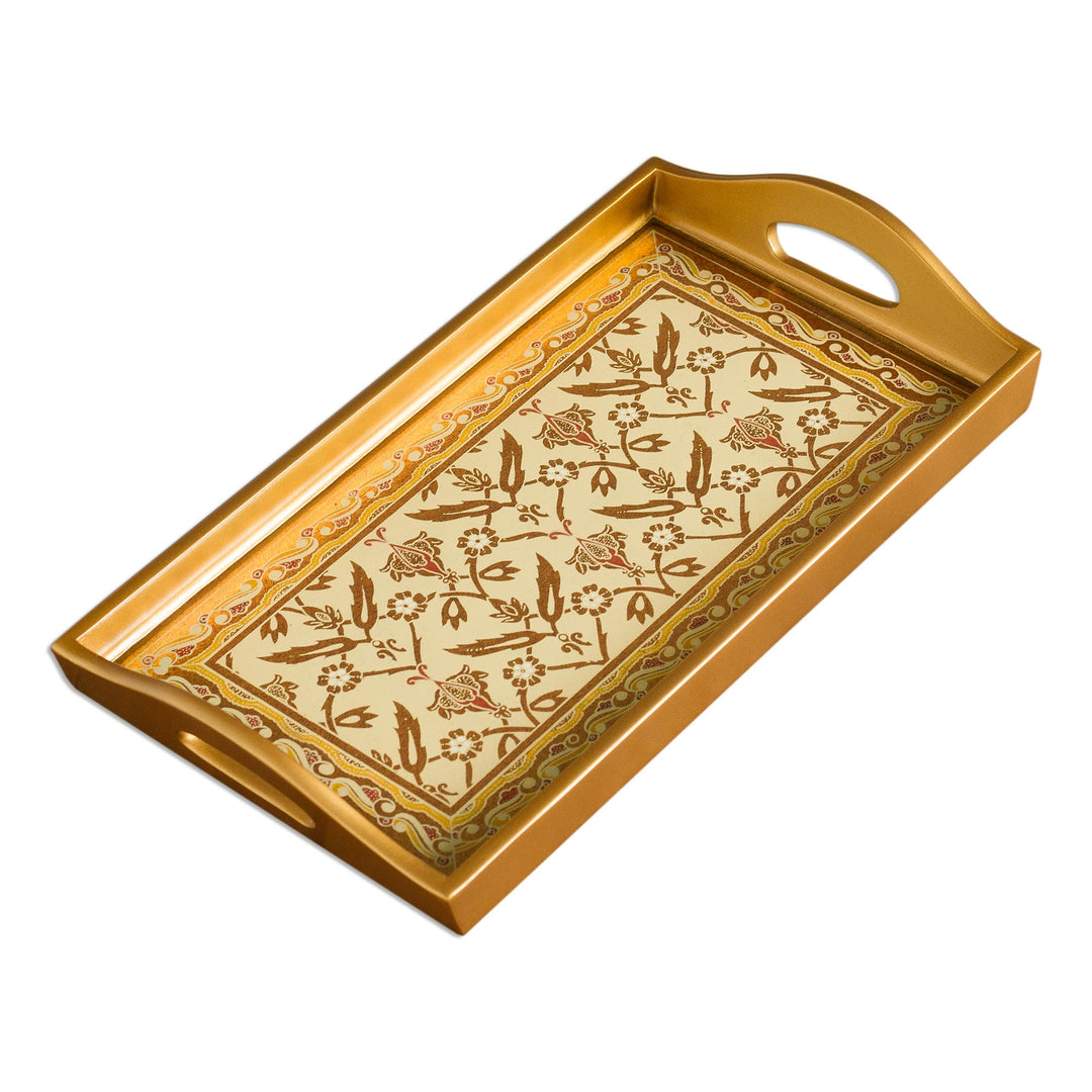 Gold-Tone Reverse-Painted Glass Tray from Peru - Golden Colonial