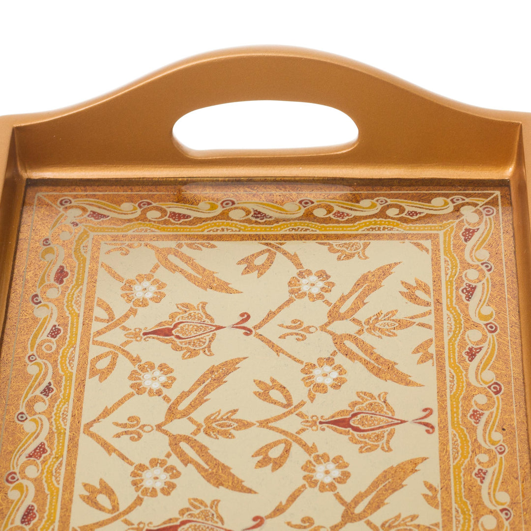 Gold-Tone Reverse-Painted Glass Tray from Peru - Golden Colonial