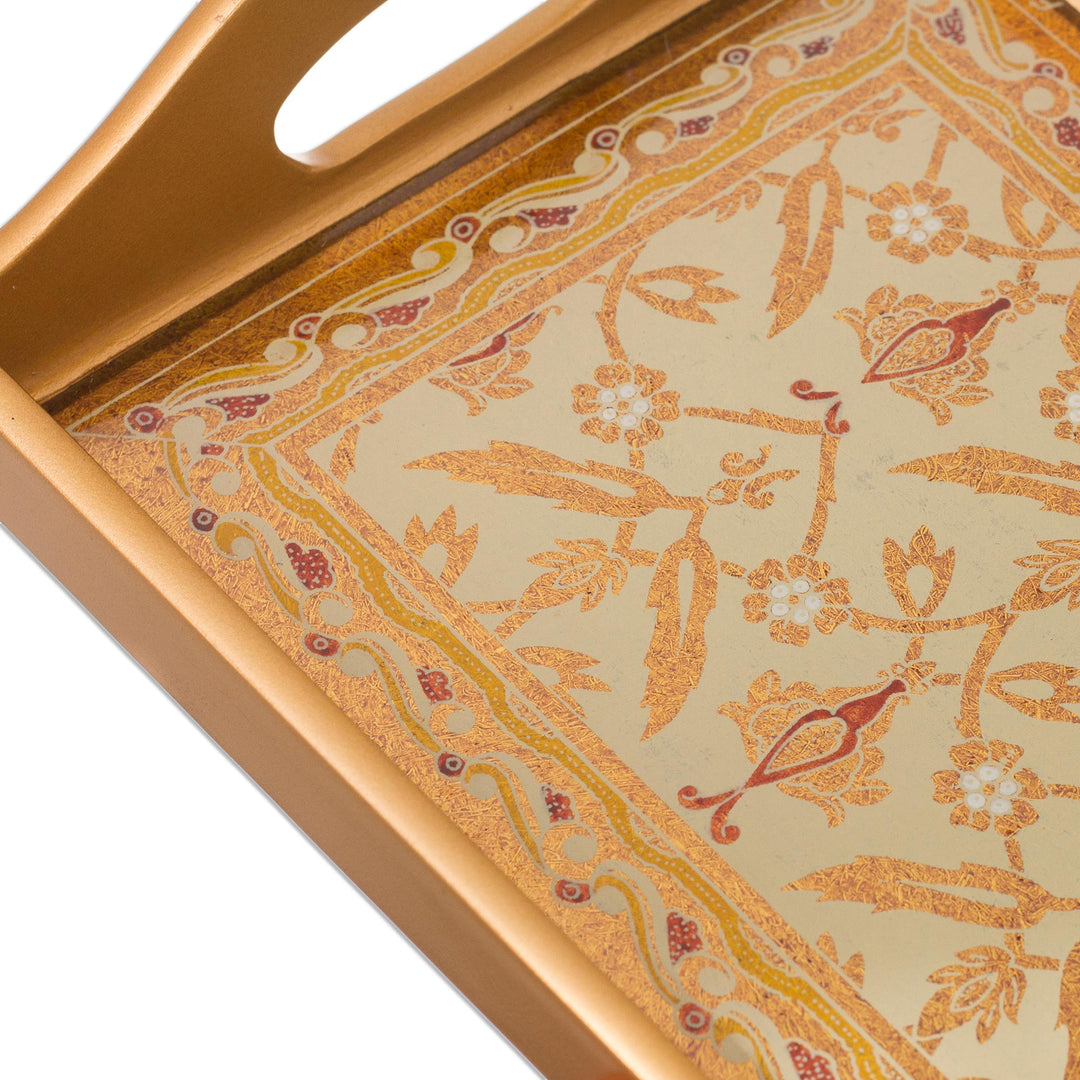 Gold-Tone Reverse-Painted Glass Tray from Peru - Golden Colonial