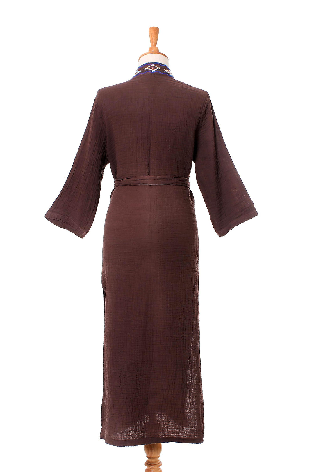 Diamond Embroidered Cotton Robe in Chestnut from Thailand - Nature Relaxation