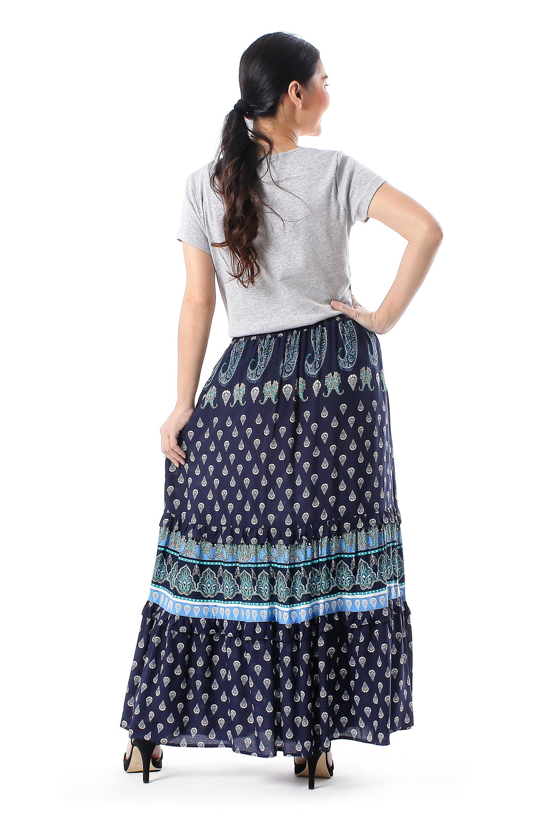 Indigo Paisley Motif Rayon Skirt Crafted in Thailand - Paisley Park