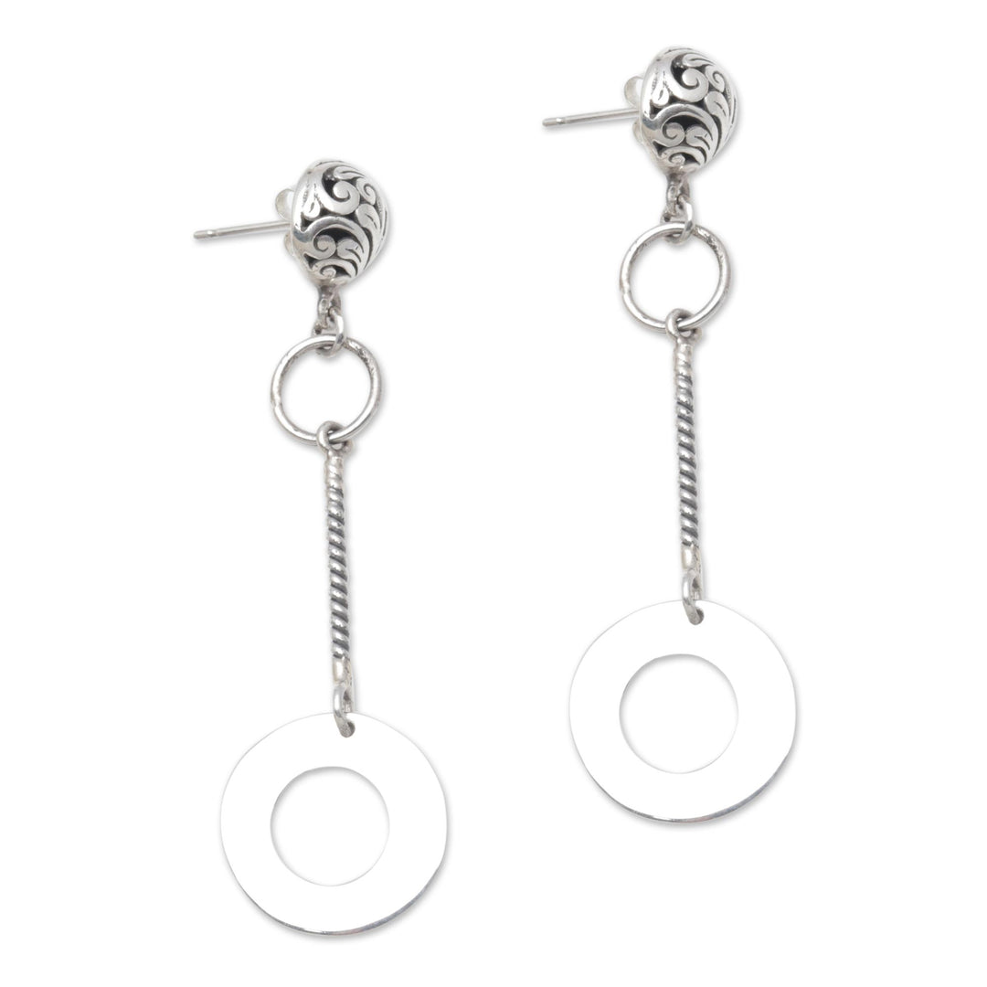 Round Sterling Silver Dangle Earrings from Java - Loop Gleam