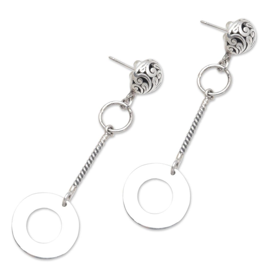 Round Sterling Silver Dangle Earrings from Java - Loop Gleam