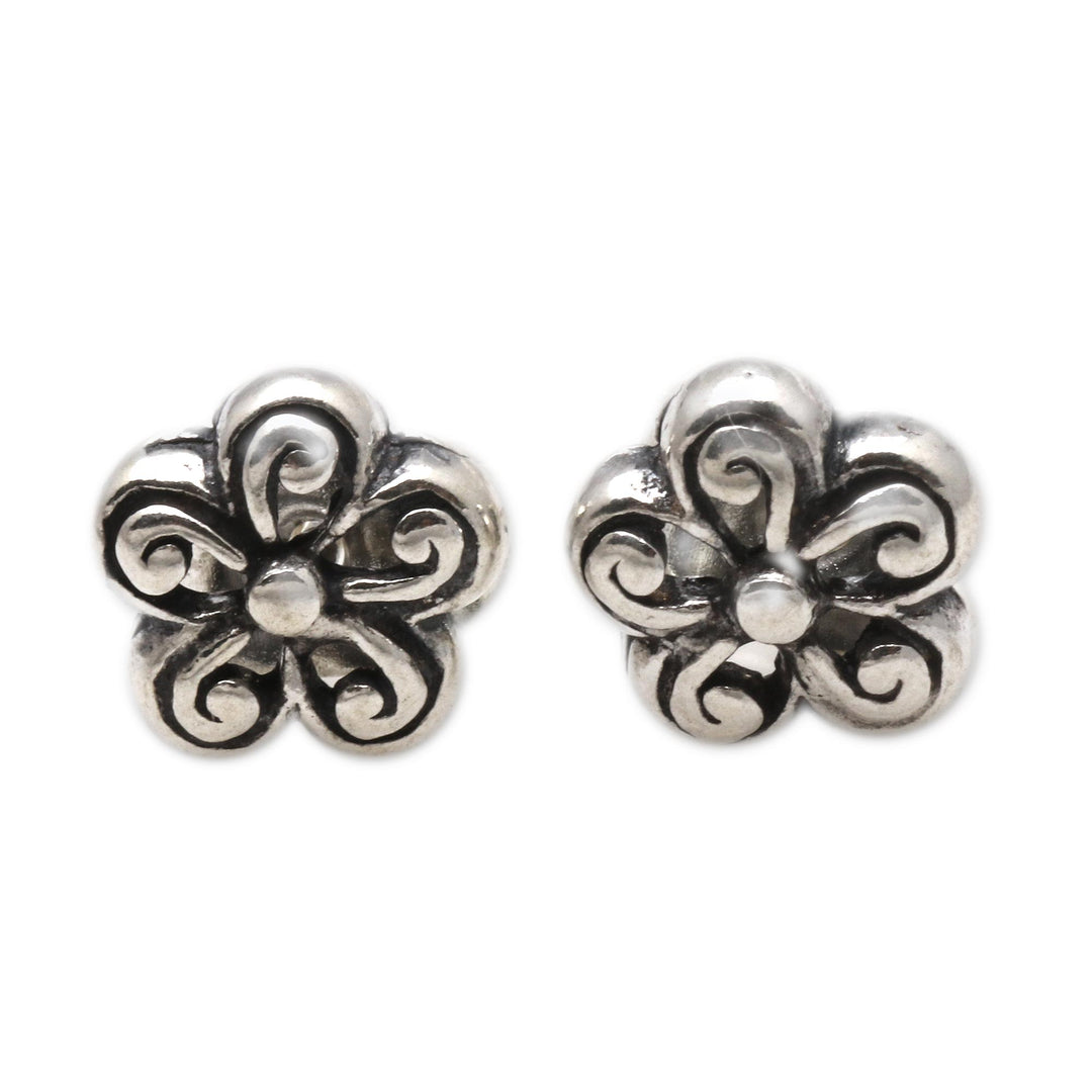 Spiral Pattern Floral Sterling Silver Stud Earrings - Small Curls