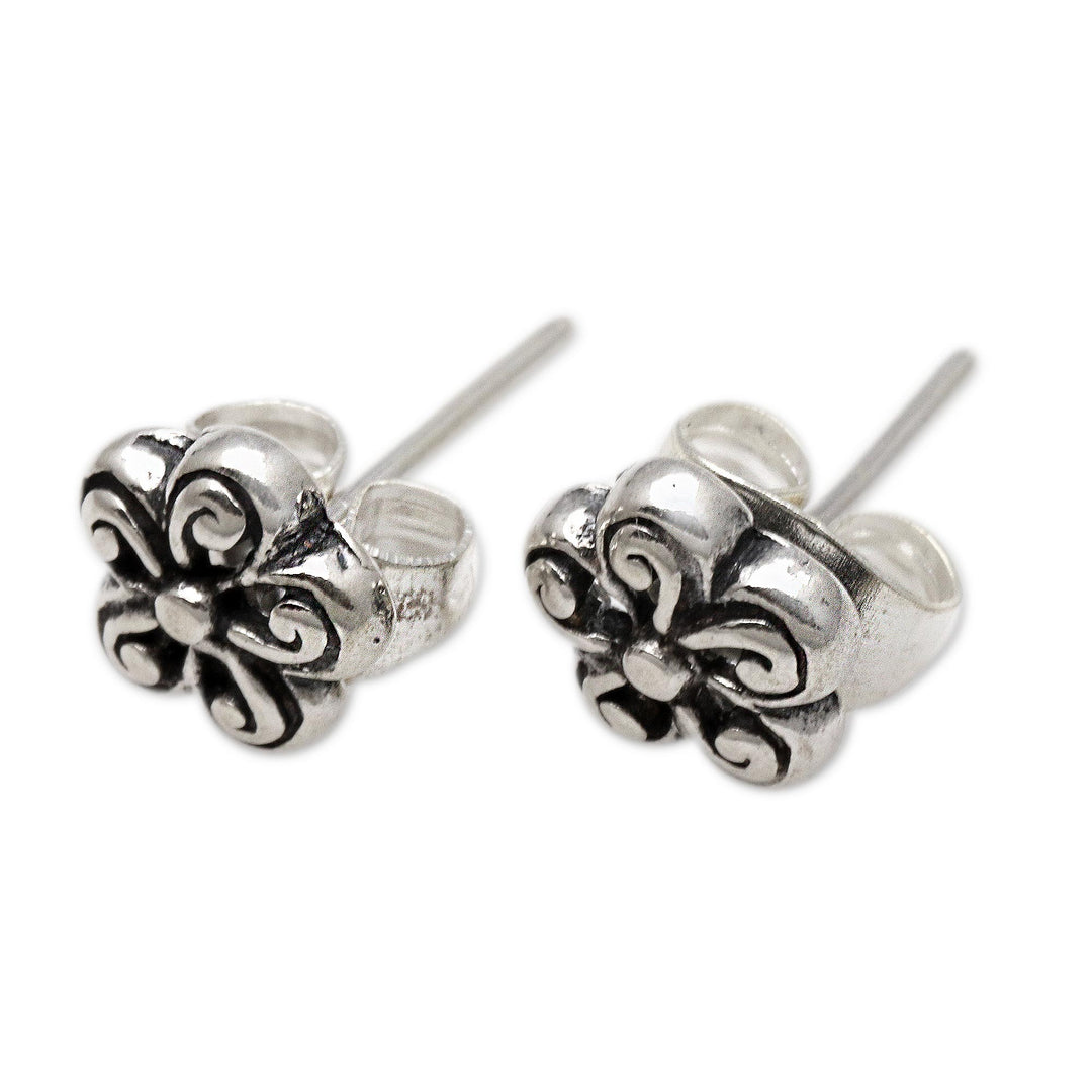 Spiral Pattern Floral Sterling Silver Stud Earrings - Small Curls