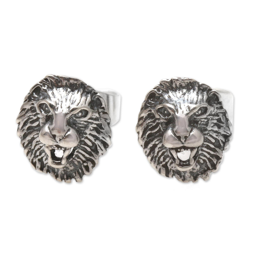 Sterling Silver Lion Stud Earrings from Bali - Lion Mane