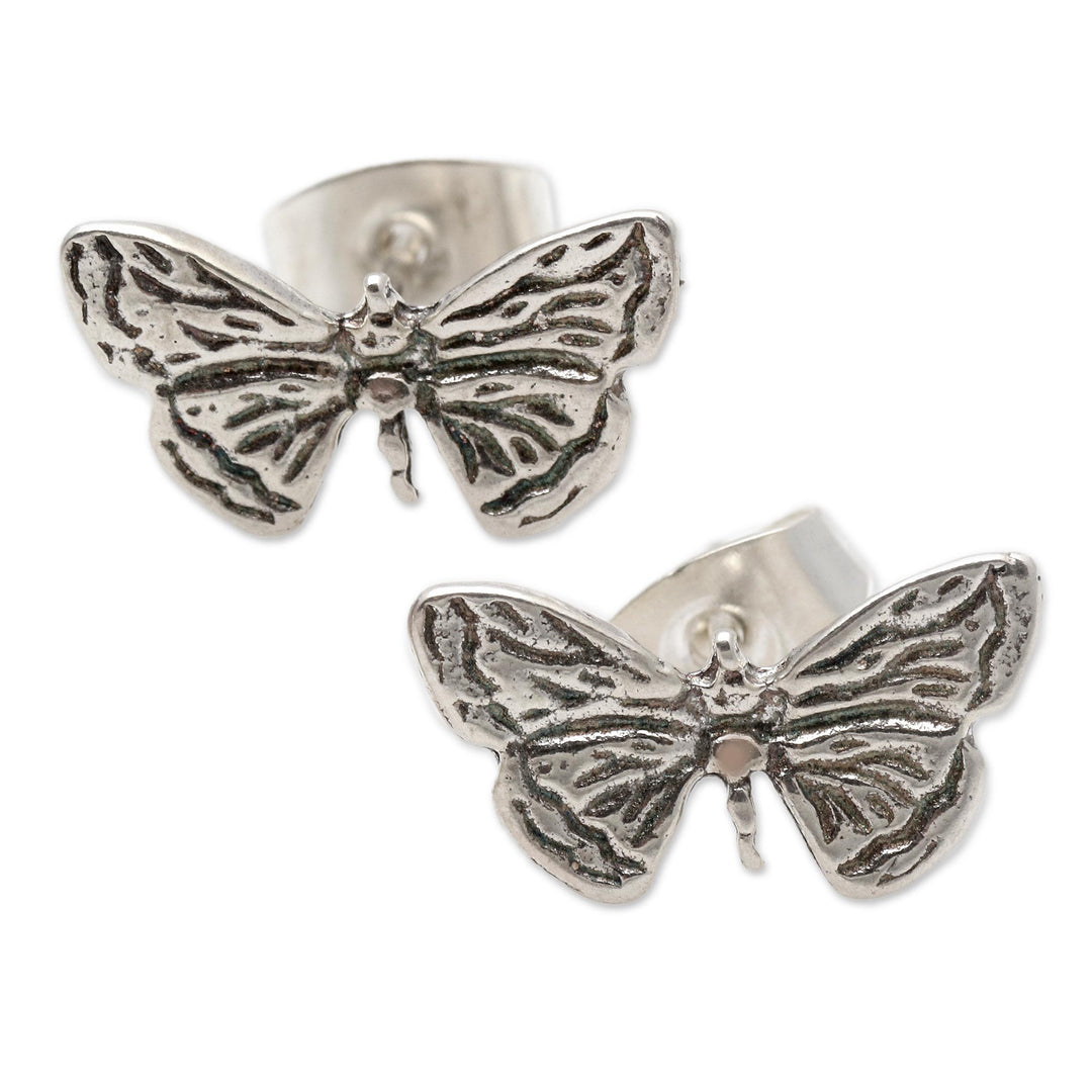 Sterling Silver Butterfly Wing Stud Earrings from Bali - Pretty Wings