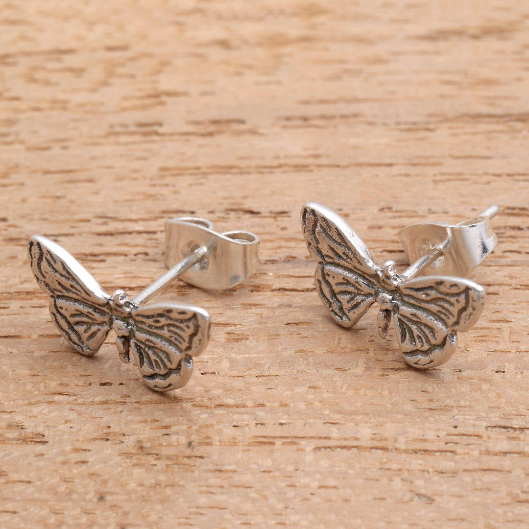 Sterling Silver Butterfly Wing Stud Earrings from Bali - Pretty Wings