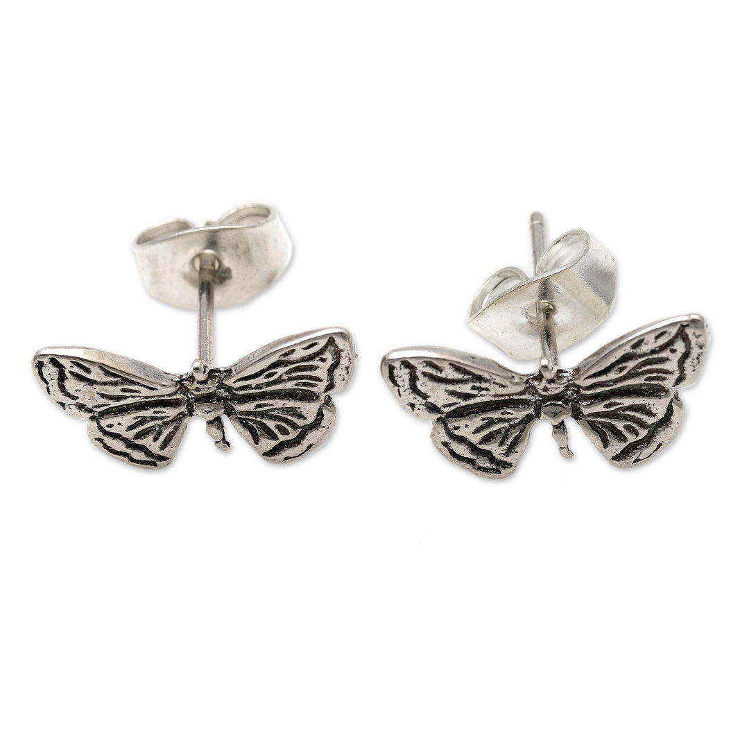 Sterling Silver Butterfly Wing Stud Earrings from Bali - Pretty Wings