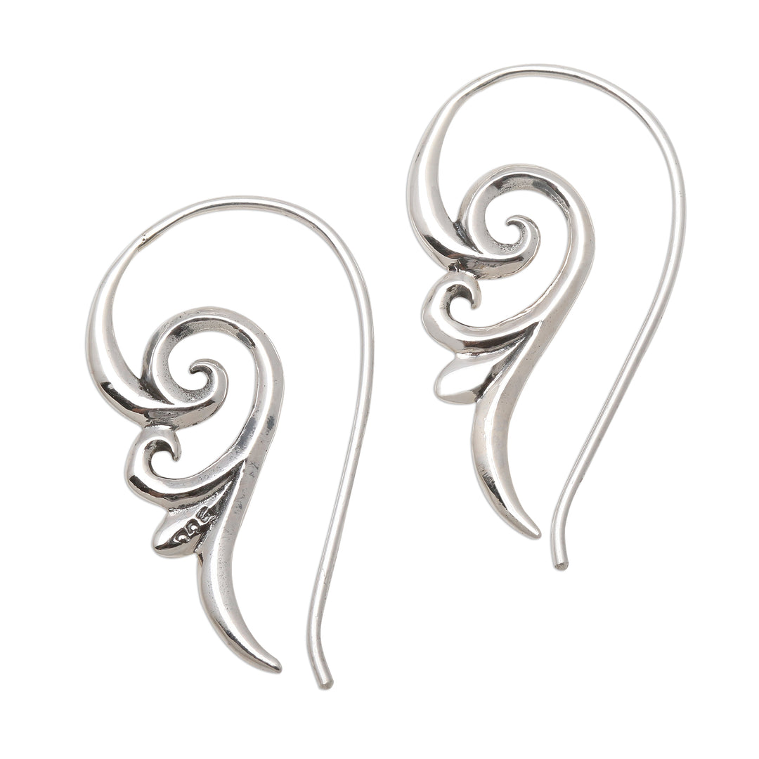 Curling Sterling Silver Dangle Earrings from Bali - Peaceful Curls