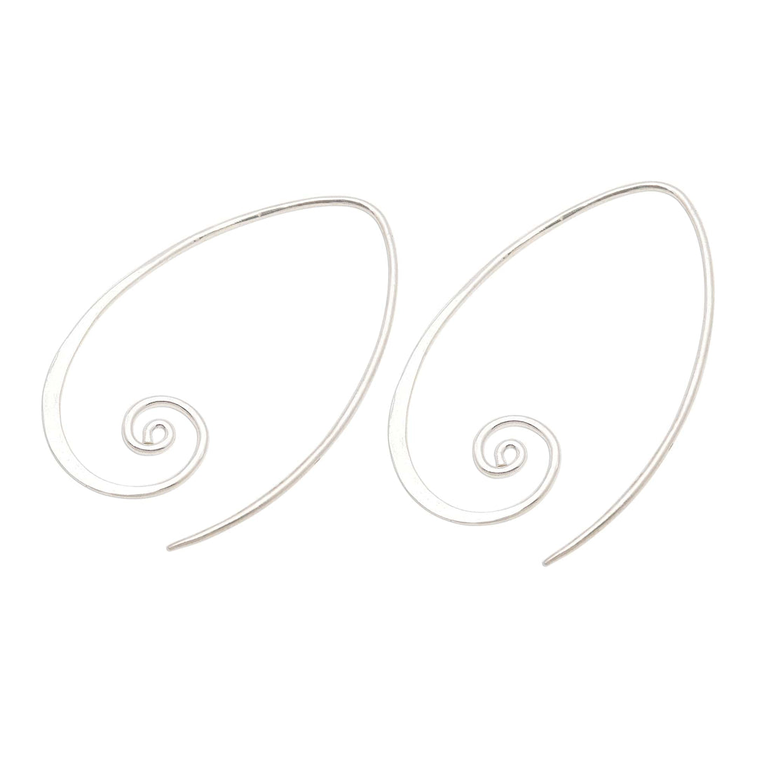 Curling Sterling Silver Half-Hoop Earrings from Bali - Spiral Curls