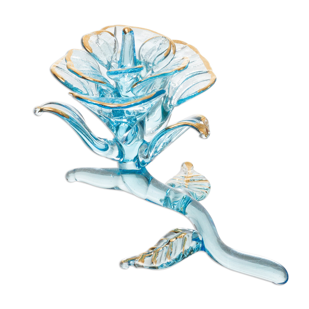 Gilded Blown Glass Rose Flower Figurine from Peru - Celestial Rose