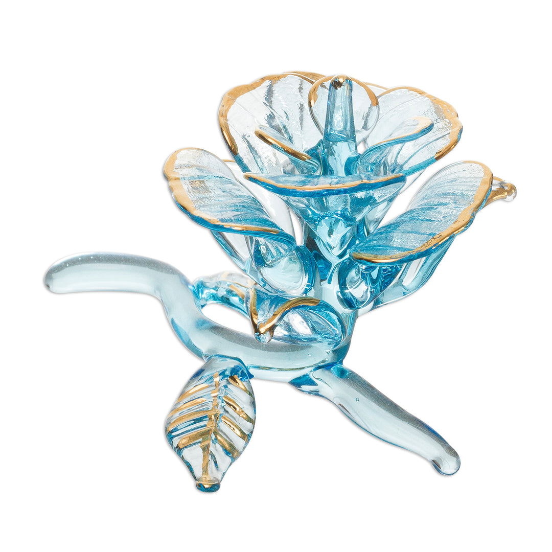 Gilded Blown Glass Rose Flower Figurine from Peru - Celestial Rose