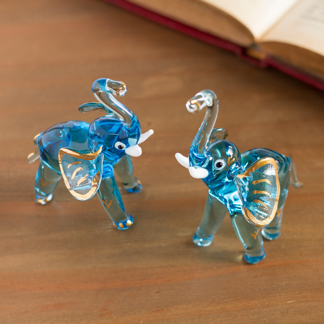 Gilded Elephants in Light Blue